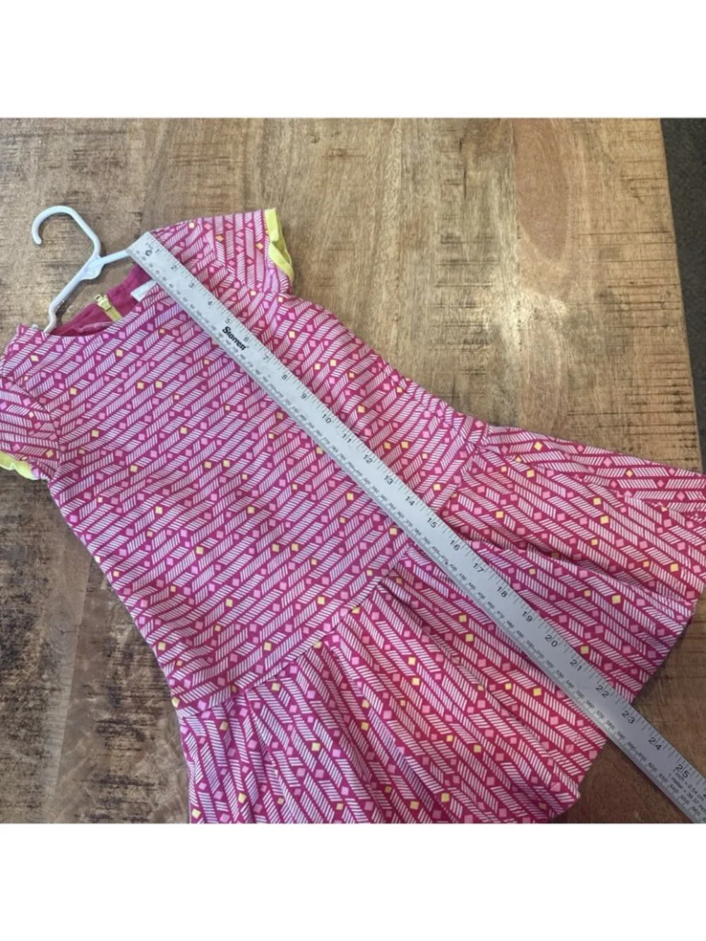 GYMBOREE Dress Pink Yellow drop waist cap sleeve girls 6 Cotton Geometric Knit